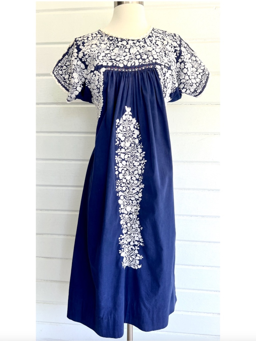 Vintage SAN ANTONINO Oaxaca Mexican Hand Embroidered Midi Dress - S